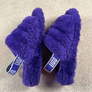 Ugg Fluff Yeah Slide Slippers Purple Logo‎ Strap Comfy Platform women's 9